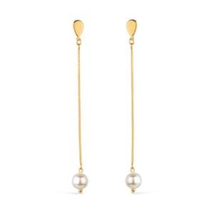Brinco Dourado de Corrente com Pérola