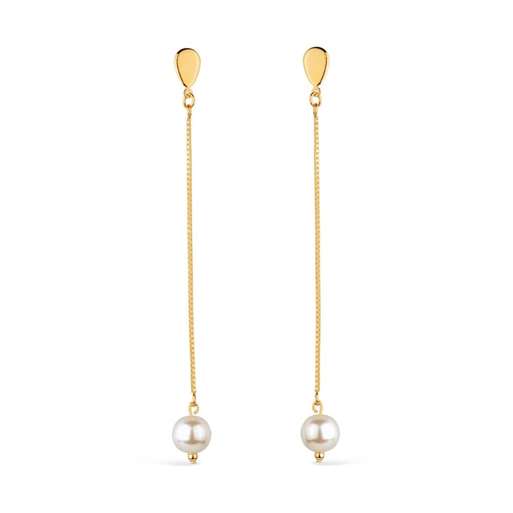 Brinco Dourado de Corrente com Pérola