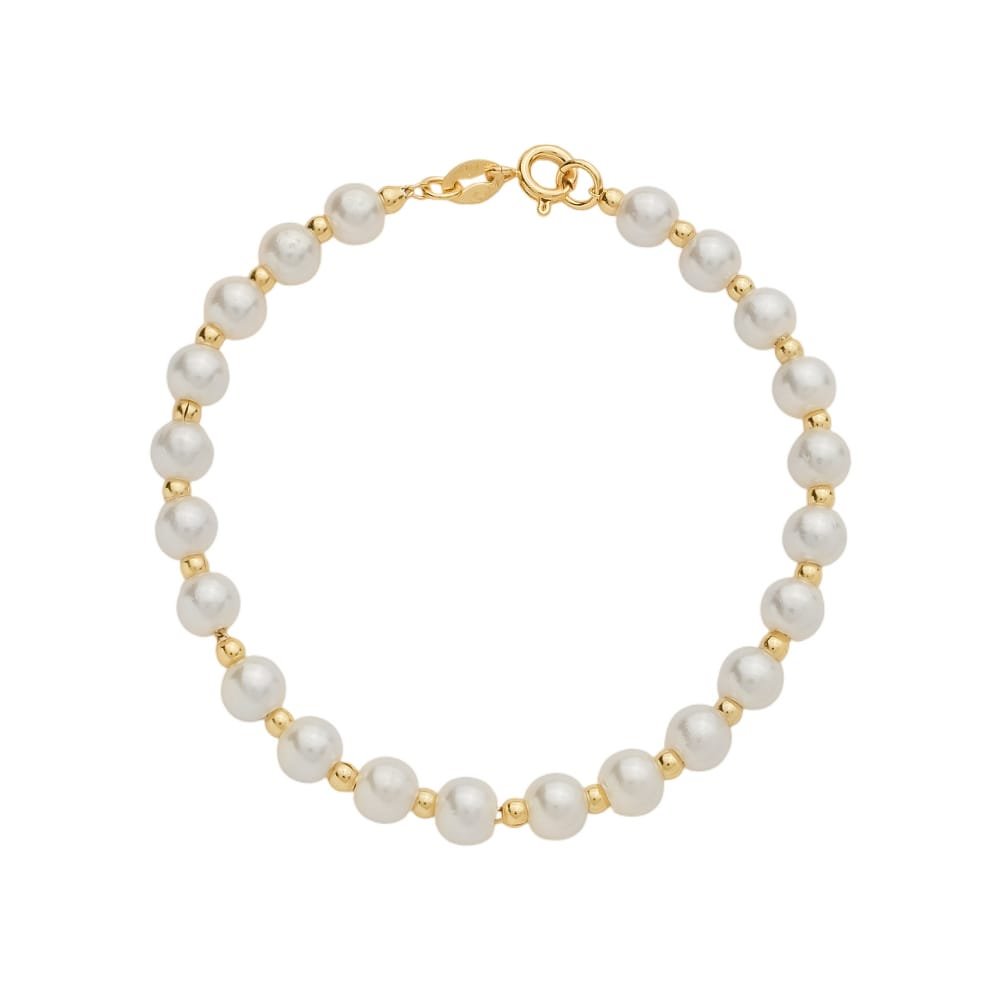 Pulseira Dourada de Pérolas e Bolinhas