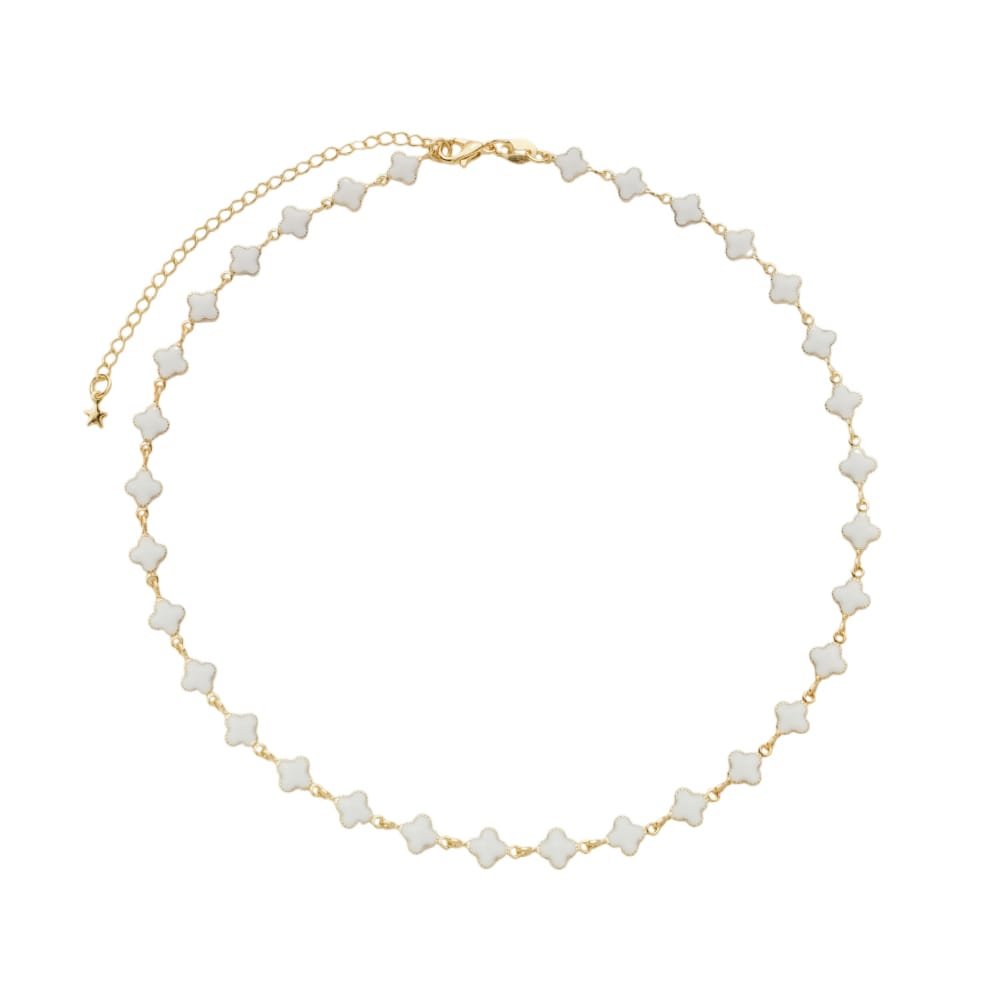 Colar Dourado com Trevos Brancos