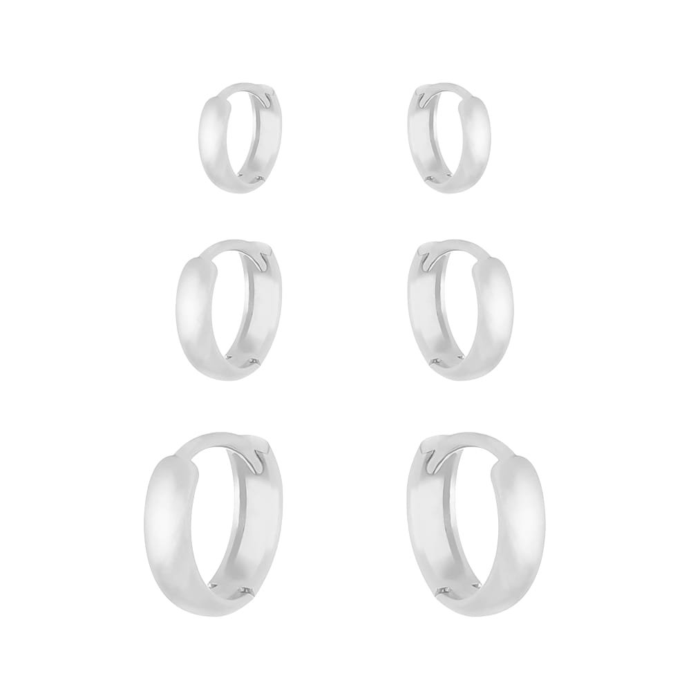 Trio de Argolas Lisas em Prata 925