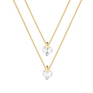 Colar Dourado Duplo de Coração em Cristal