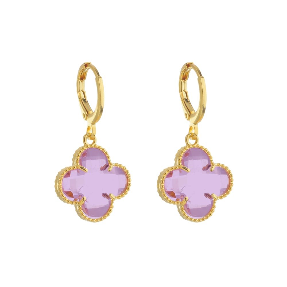 Brinco Dourado de Trevo com Zircônia Rosa