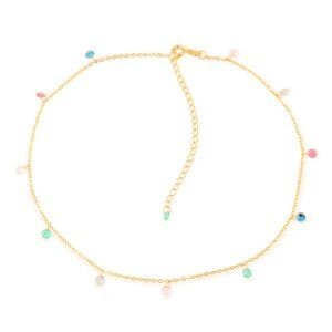 Colar Dourado Chocker Pontos de Luz Coloridos Cristais