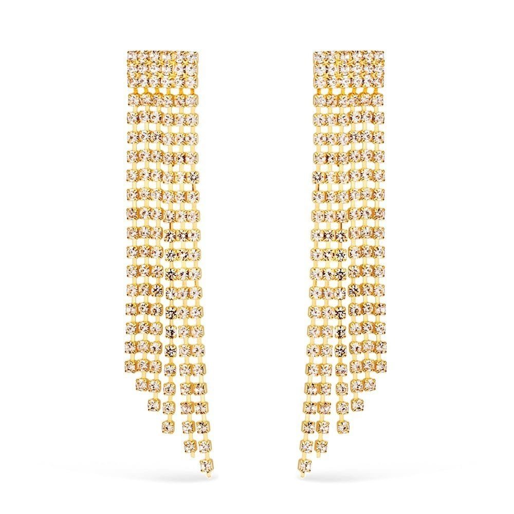 Brinco Dourado de Luxo com 123 Pedras de Strass