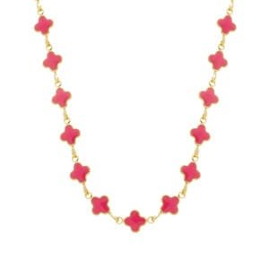 Colar Dourado de Trevos Rosas
