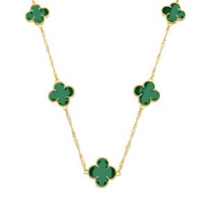 Colar Dourado 5 Trevos Verde